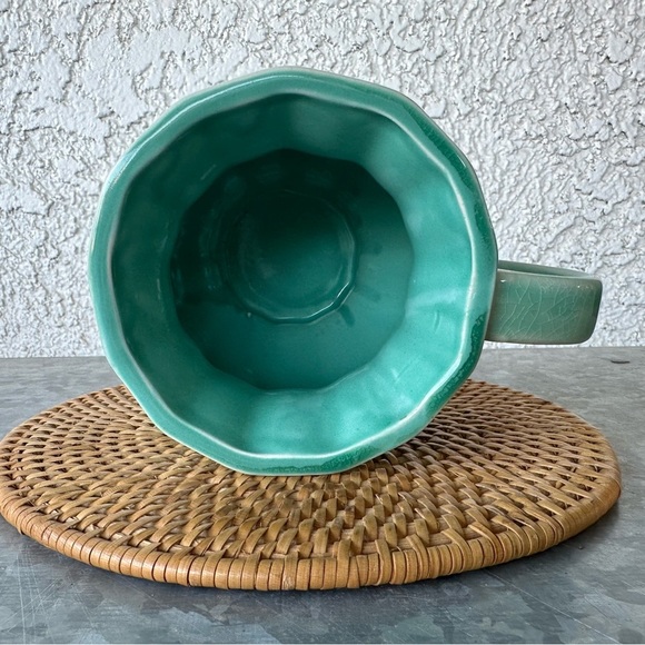 Roscher Stoneware 16 oz Green Crackle Glaze Coffee Mug – Ribbed Potbelly Style - Picture 2 of 7